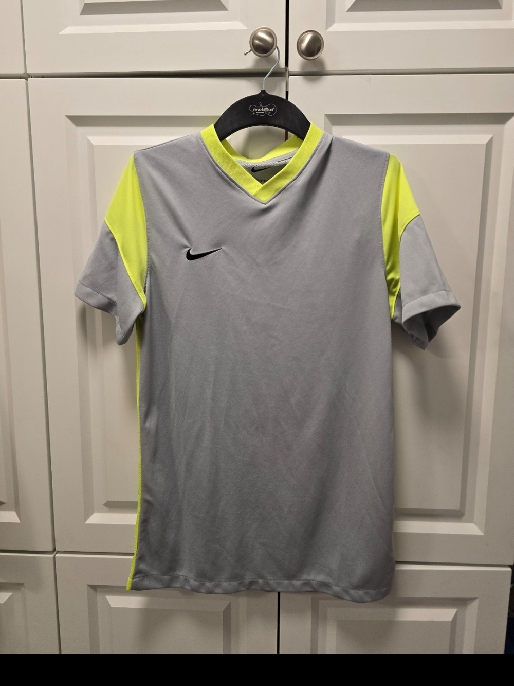 Nike Slim Fit Small Athletic Short Sleeve T-Shirt Gray Neon Yellow Mesh Back Run